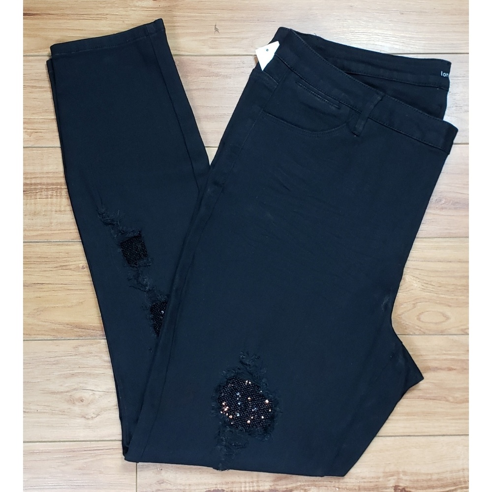 Avenue Black Distressed Skinny Jeans 18 sequins - Picture 5 of 8